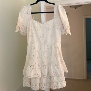 Just Me, Size Large, ivory mini dress w/ puff sleeves, never worn